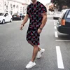 2024 Summer New Men's Crew Neck Sports T-Shirt Men's Casual Short Sleeve 3D Printed Sportswear New Striped Shorts Men's Suit 2