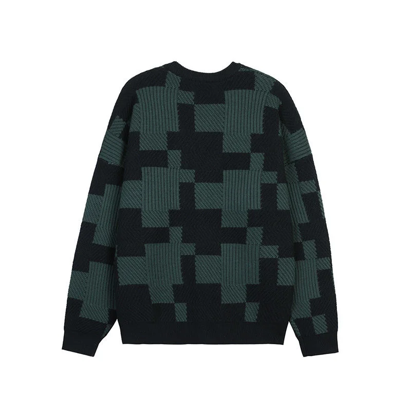 

V Spring Neck Long Sleeve Men Kinttwear Geometric Colorblocked Patchwork Cardigan Sweaters Casual Men's Kintting Top 2A0802