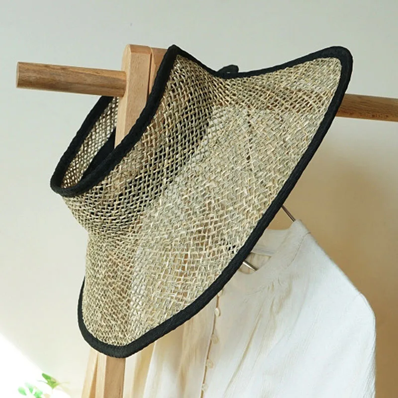 

Sea Grass Women's Sun Visor Hats Adjustable Wide Brim Straw Beach Hat Ponytail Hats for Women Foldable Floppy Topless Travel Hat