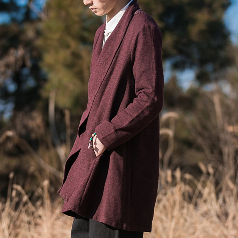 Chinese Traditional Dress Loose Plus Size Medium Length Cape Hanfu Men Clothing Oversize Cardigan Tai Chi Kung Fu Coat Male