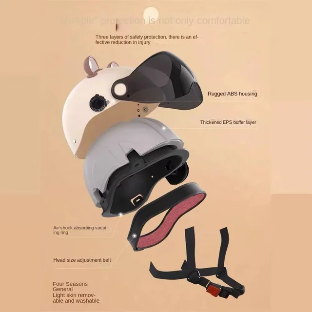 Youth Retro Electric Motorcycle 3/4 Half Helmet, DOT Approved Cute