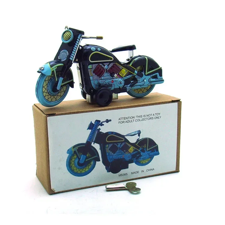 Clockwork Toy Funny Collection Retro Wind Up Toy Metal Tin The Motorcycle Model Figures Model Kids Gift Mechanical