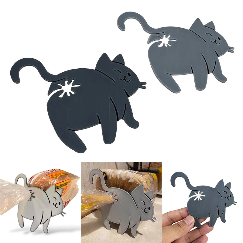 2개입 3D 고양이 엉덩이 모양 빵 봉투 클립 스낵 봉투 밀봉 클립 참신한 주방용품 고양이 애호가를 위한 음식 보관 봉투 클립