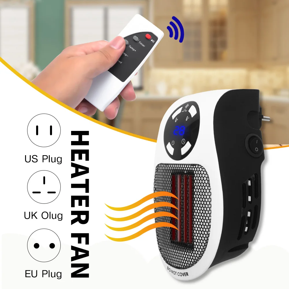 

2022 Portable Electric Heater Plug In Wall Heater Room Heating Stove Household Radiator Remote Warmer Machine 500W Device