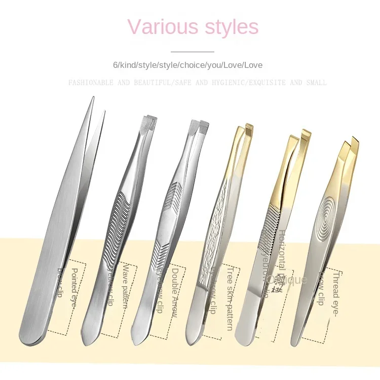 Stainless Steel Oblique Semi-gold Plated Eyebrow Tweezers Hair Trimmer Beauty Tools