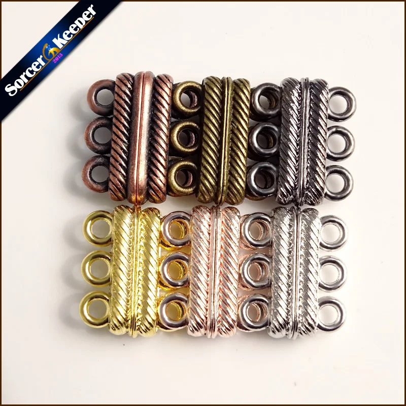 Schmuckherstellung Zubehör 5 Stück Gestreiftes Muster Geschnitzte 3-reihige Armband-Magnetverschlüsse 16 * 19 mm CSA53
