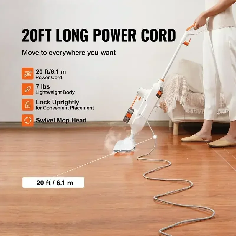 VEVOR Steam Mop Sweeper, 8-in-1 Hard Wood Floor Cleaner with 7 Replaceable Brush Heads,with 2 pcs Machine Washable Pads 5