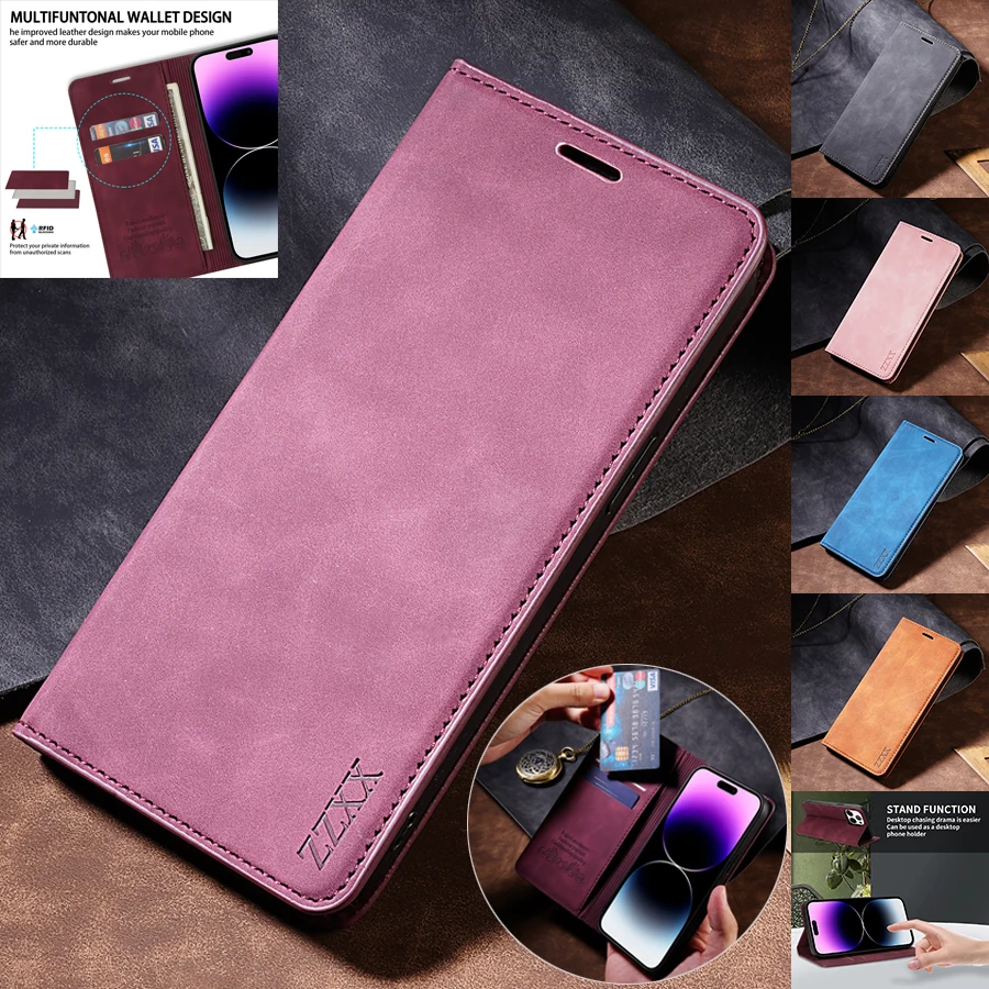 Leather Magnetic Flip Wallet Case with Card Slot and Skin-Friendly Design