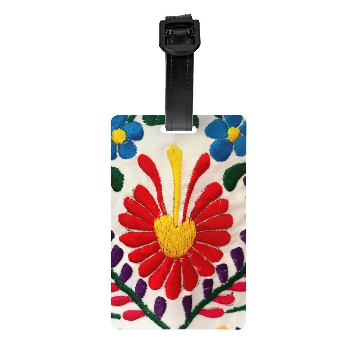 맞춤형 멕시코 꽃 아트 수하물 태그, 이름 카드 포함, 섬유 자수, 개인 정보 보호 커버, ID 라벨, 여행 가방 가방