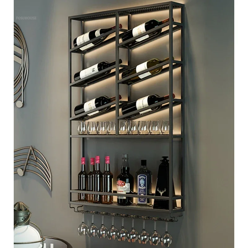 Wall-mounted Nordic Showcase for Living Room Independent Storage Display Wine Rack Simple Metal Household Bar Cabinet for Hotel