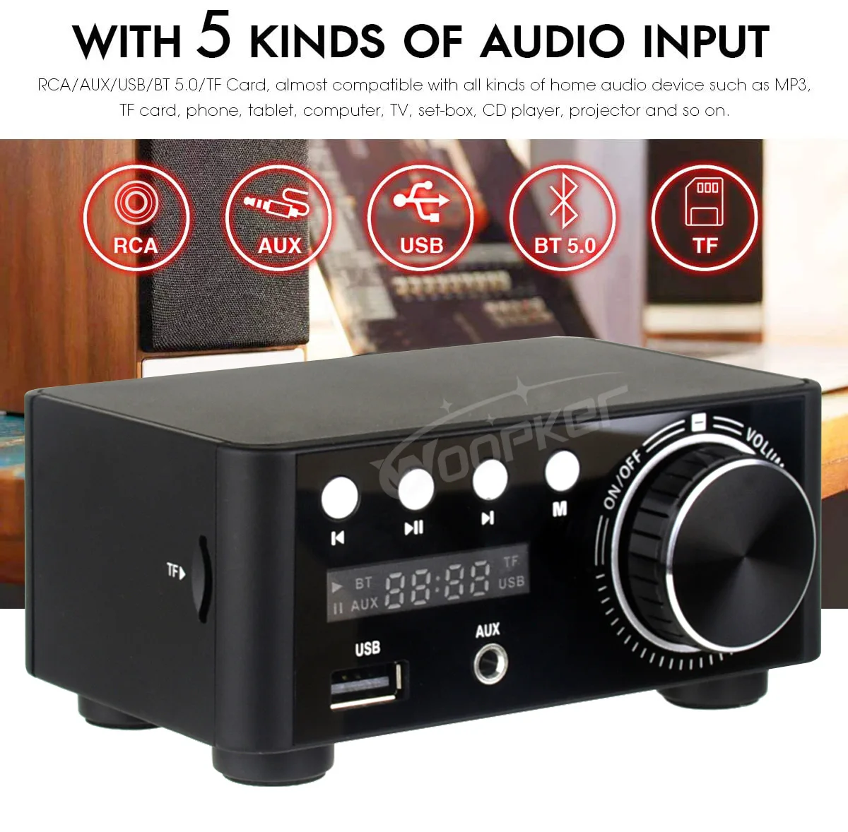 Digital Bluetooth Power Amplifier 50Wx2 Hifi Class D Mini Amp 2.0 Channel Stereo