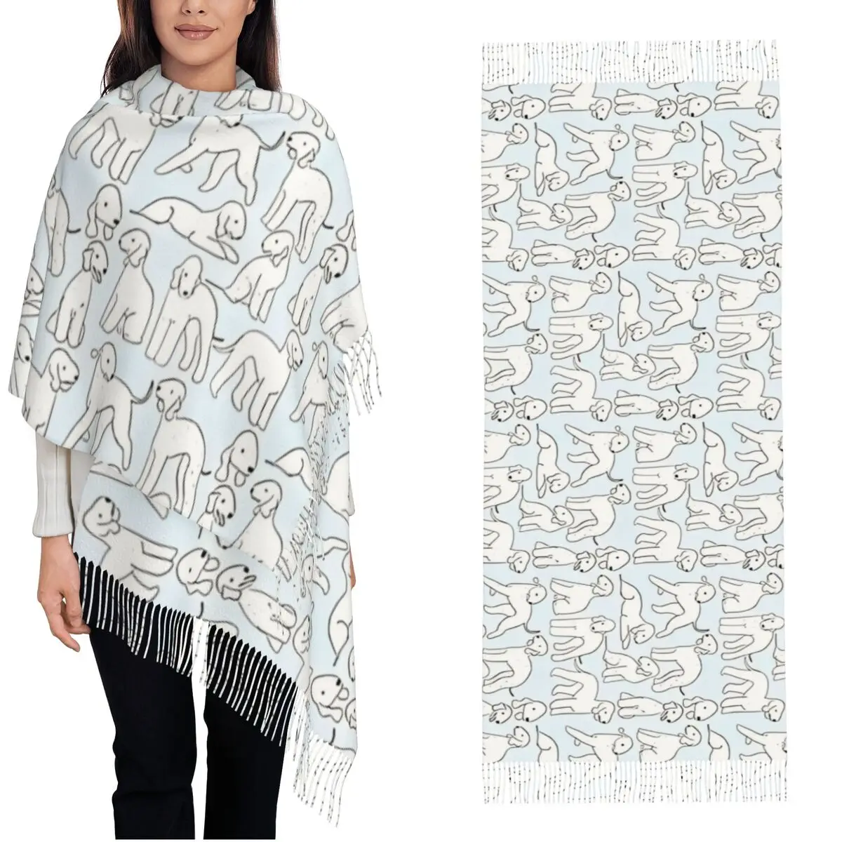 Bedlington Terriers Cute Dog Shawls Wraps for Ladies Winter Long Soft Scarf Cartoon Animal Pashmina Tassel Scarves