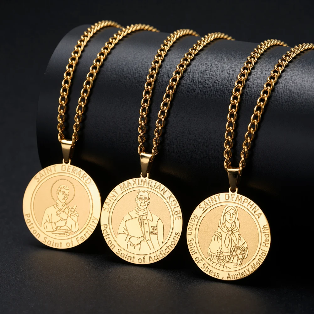 Dawapara Schutzpatron Geschenke St. Dymphe Gerard Katholizismus Halskette Edelstahl Religiöser Anhänger Beten für uns Schmuck – Detail 6
