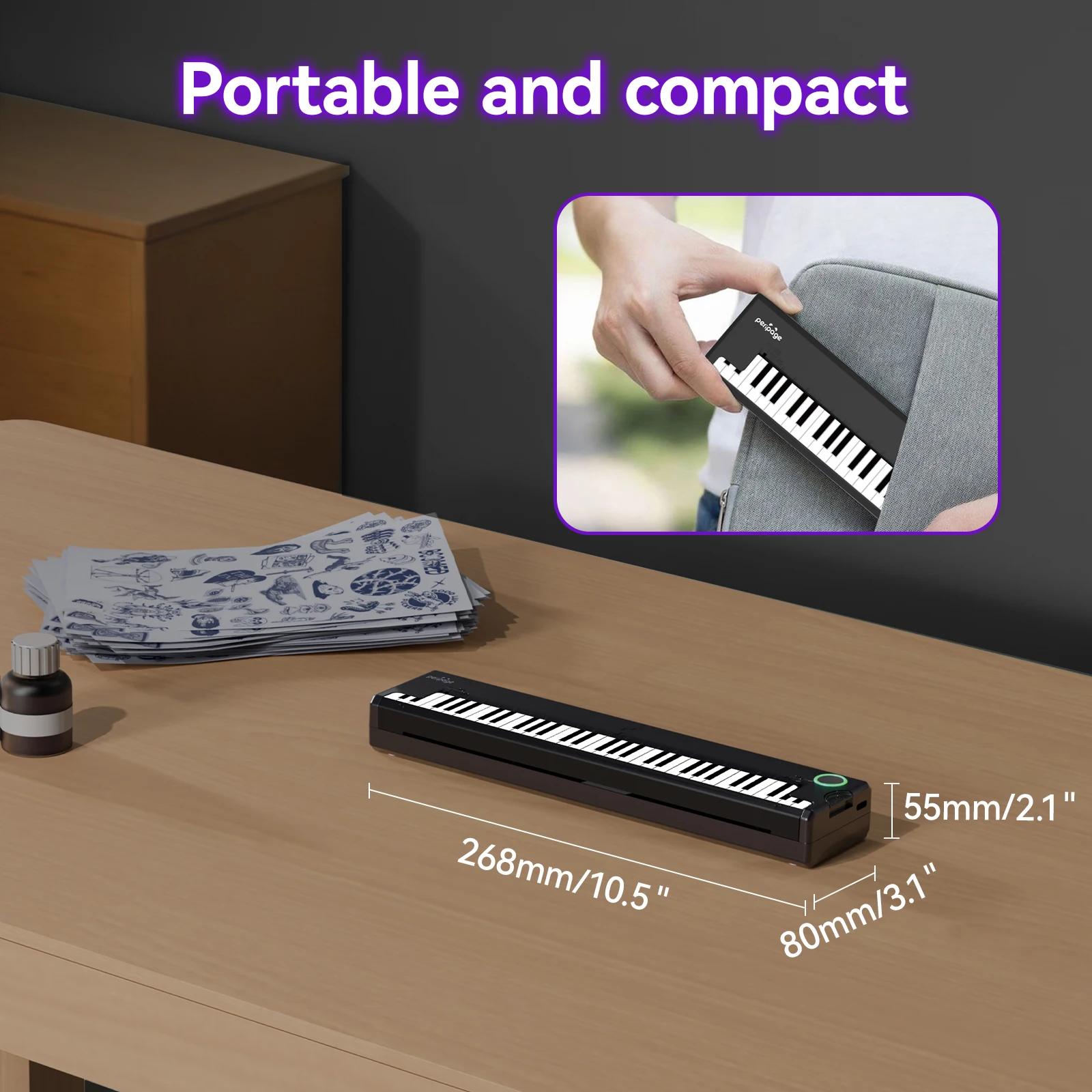 PeriPage P90 Piano Wireless Tattoo Transfer Stencil Printer Thermal Tattoo Machine with 5pcs Free Transfer Paper