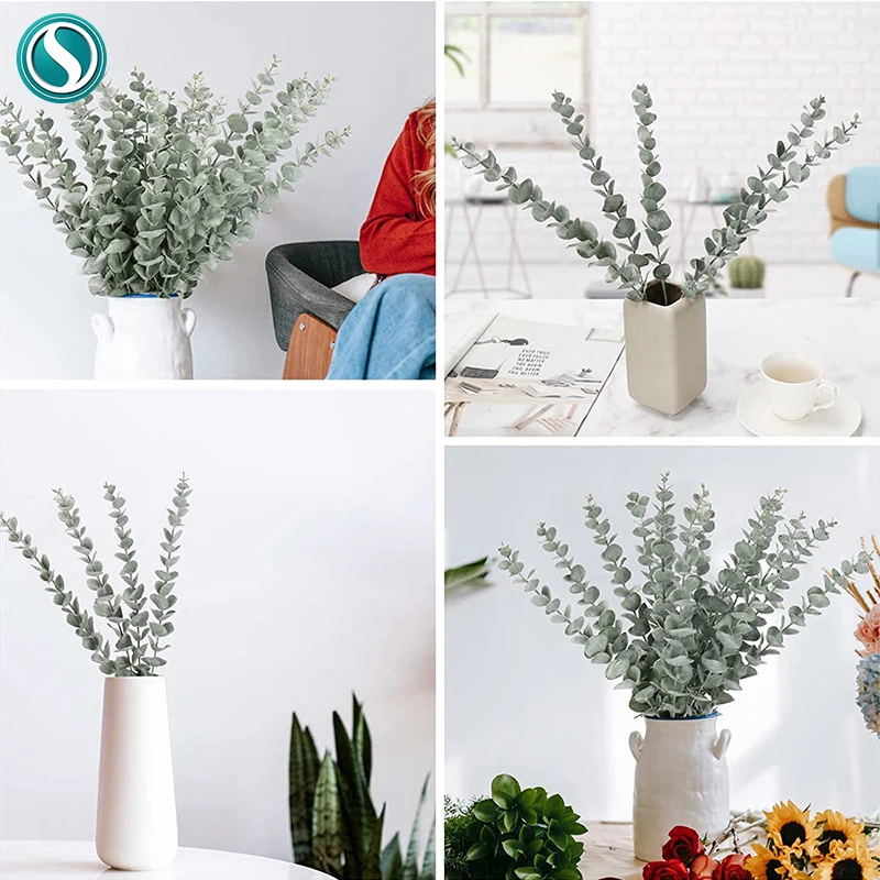 1 pc artificial plant eucalyptus leaf home decoration wedding flower  arrangement fake green plant diy material wreath Decor 16  - AliExpress