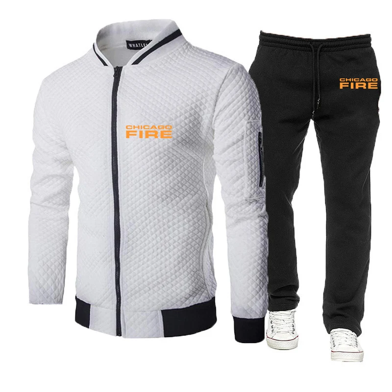 Firefighter Rescue Team Printing Fashion 2023 New Men's Spring Autumn Cotton Solid Long Sleeve Tracksuit Sweatpants 2-Piece Set