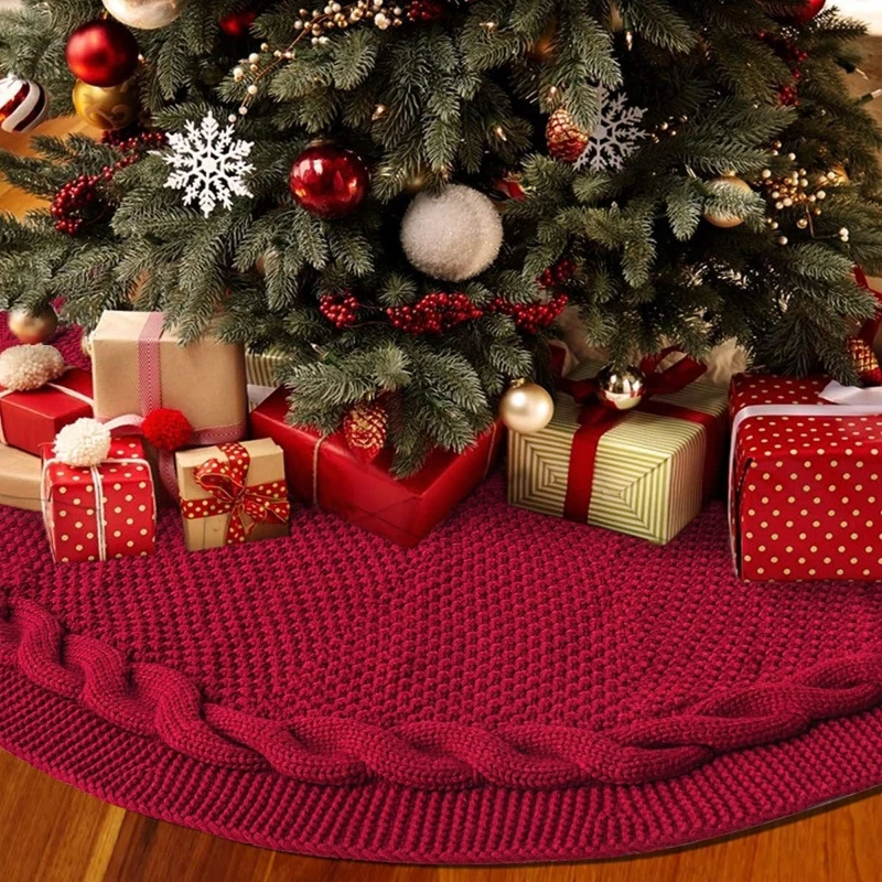 Homemade Patchwork Christmas Tree Skirt 45” Wide Burgundy And Multi colors  New | Pilates Plus