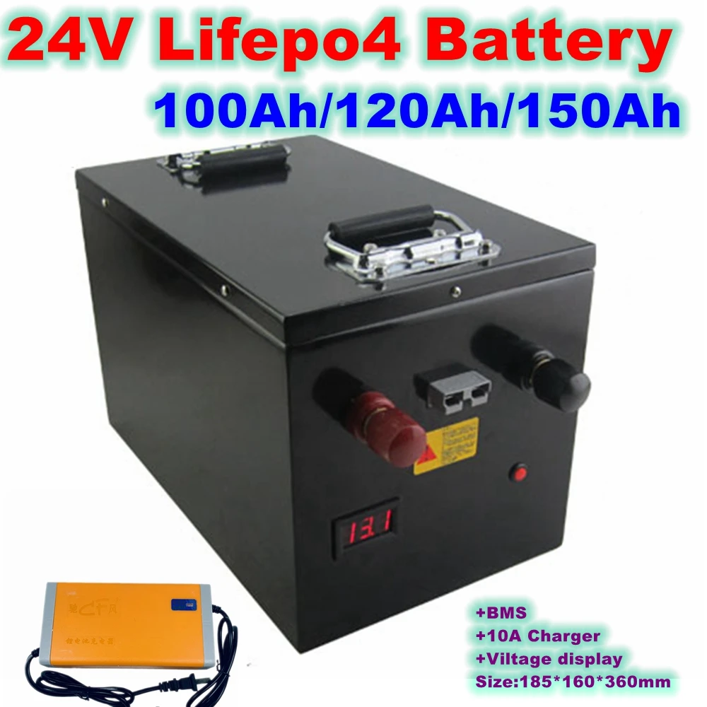 

Lifepo4 24v 100ah 120ah 130ah 150ah battery with 100A BMS for electric fishing boat solar panel 24V 2000W inverter +10A Charger