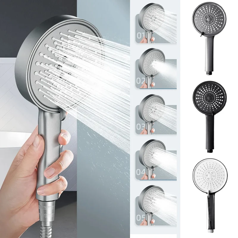 

12.5cm Big Panel Shower Head 5 Modes Adjustable High Pressure Rainfall Water Saving Shower Head Bathroom Accessories