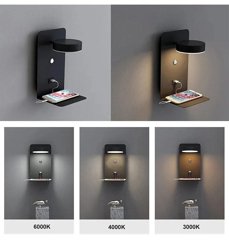 Bedroom Led Wall Lamps with USB Charge Wall Light Indoor Lamp for Living Room Decor Wall Panels with Switch Aisle Modern Sconce