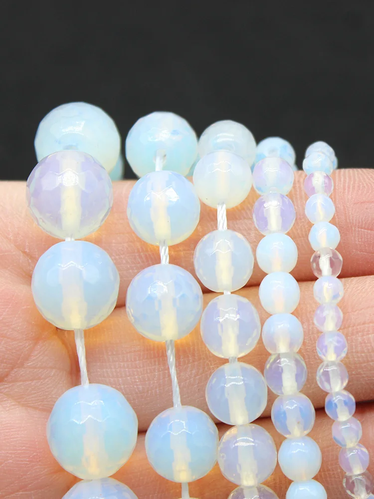 Natural Faceted Opal Stone Loose Spacer Round Beads For Jewelry Making DIY Bracelets Accessories 4-12 MM Wholesale