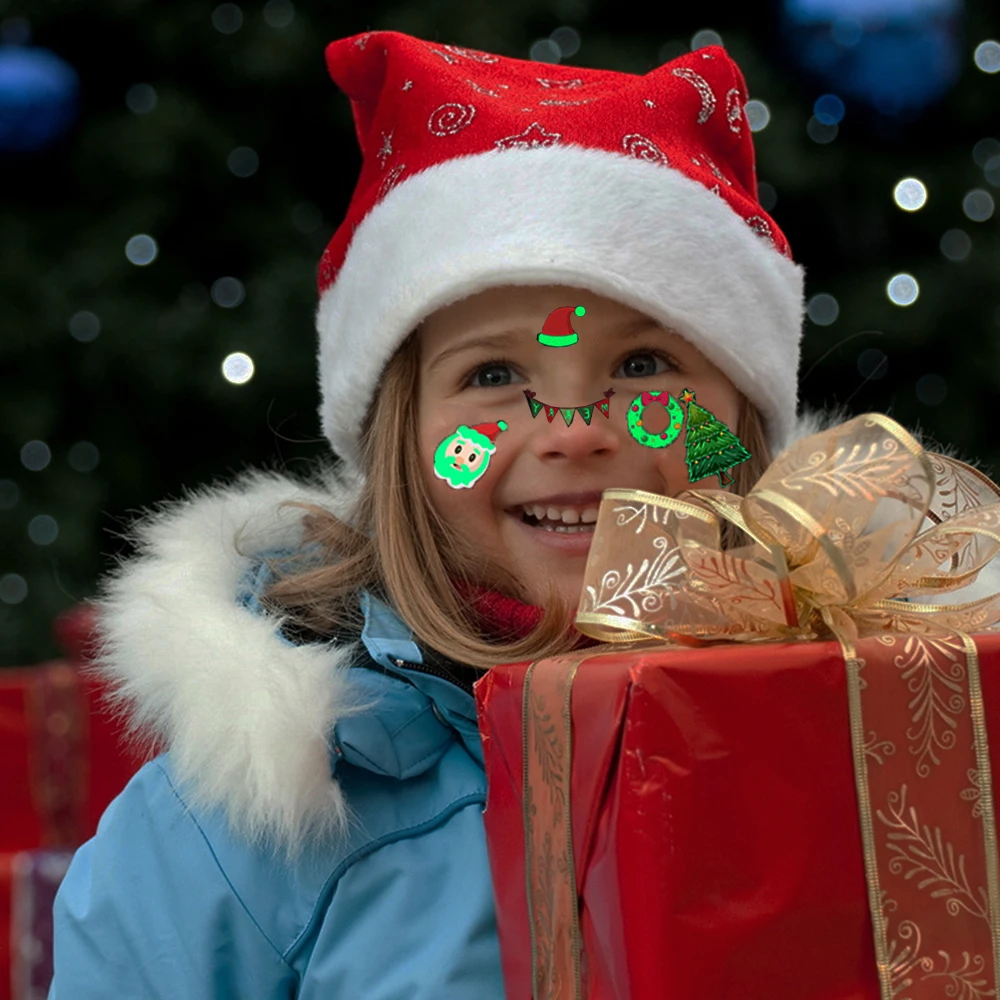 10Pcs Christmas Luminous Tattoo Sticker Children Face Santa Claus Snowman Temporary Tattoo Christmas Party Decorations Supplies