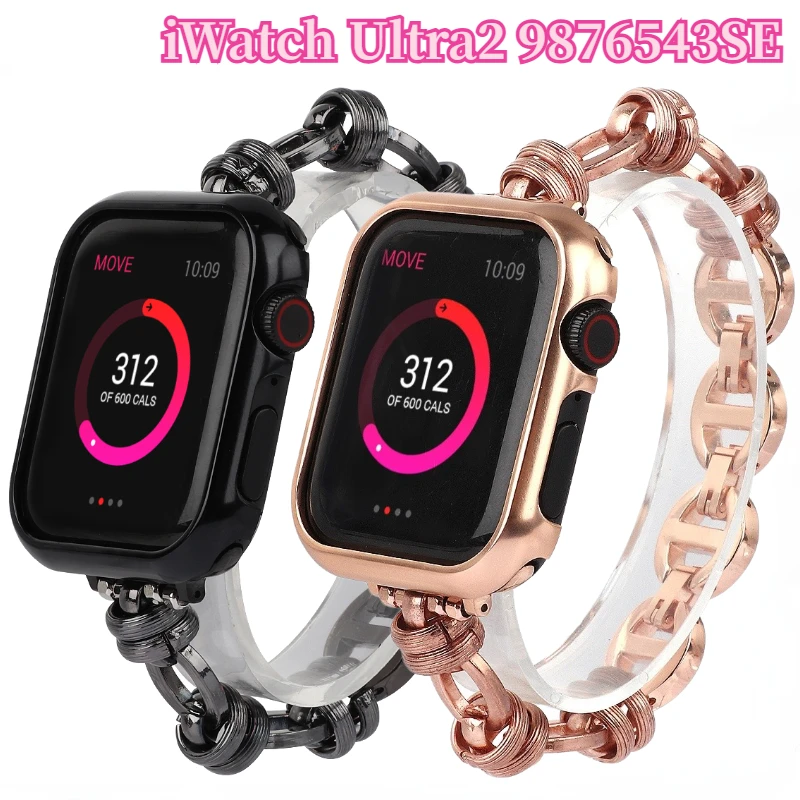 Metal Strap for Apple Watch Ultra2 49mm 9 8 7 45mm 41mm 6 5 4 SE 44mm 40mm Stainless Steel Chain Wristband for 3 42mm 38mm Band