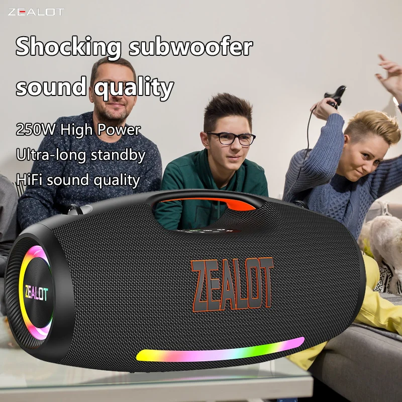 Zealot S89 250W Portable Bluetooth Speaker High Volume Waterproof 48000mAh Wireless TWS Subwoofer Support USB/TF/AUX RGB light