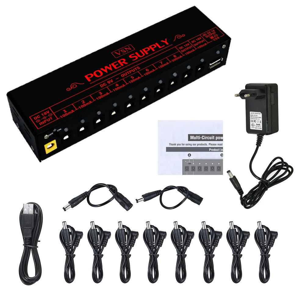 Guitar Pedal Effector Power Supply 10 Isolated DC Output 9V12V18V for Effect Pedal Separate Short-Circuit Protection VSN