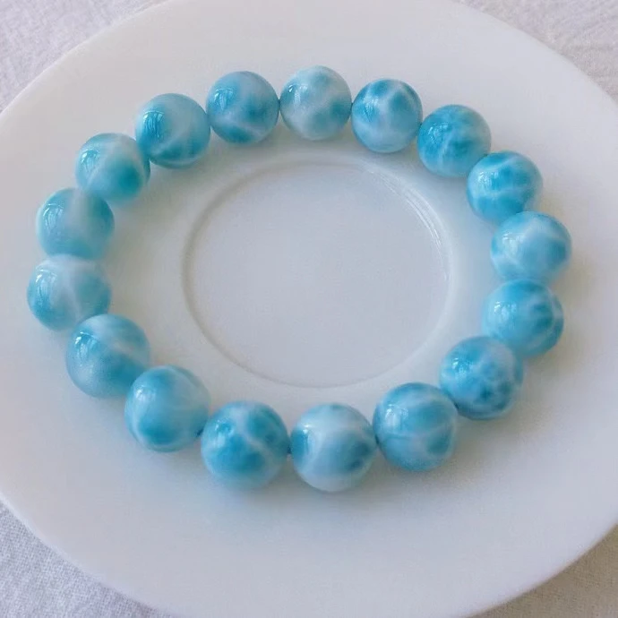 

Natural Blue Larimar Dominia Round Beads Bracelet 11.5mm Women Men Water Pattern Powerful Jewelry Rare Stone AAAAAA