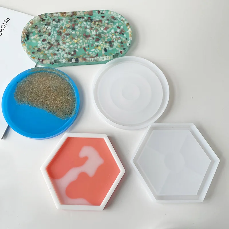 Geometric Coaster DIY Plaster Cement Tray Plate Mold Crystal Silicone Mold Polygon Epoxy Resin Pouring Home Decorations