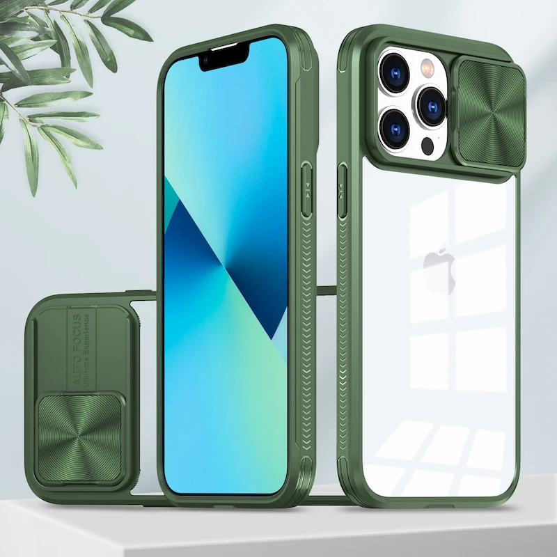 Luxury Slide Camera Lens Protection Case with Shockproof Clear Bumper Cover