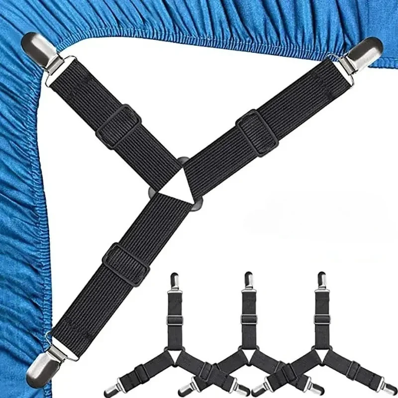 Triangle Bed Sheet Clips Adjustable Fitted Sheet Suspenders & Mattress Grippers for Secure Hold bed sheet clips