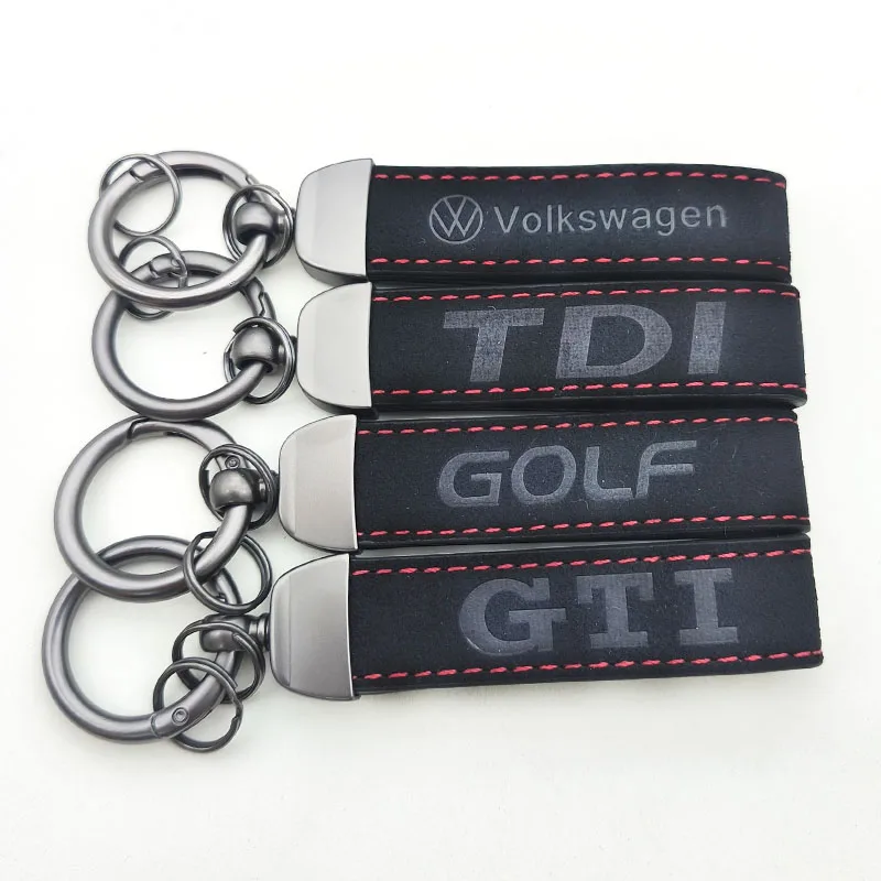 2025 Suede Leather Logo Car Keychain For Volkswagen VW Golf GTI R