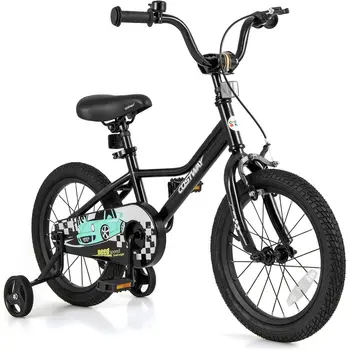 Children's 12-18 Inch Bike with Training Wheels, Pneumatic Tires, Adjustable Seat & Handlebar, Dual Brake System for Ages 3-8