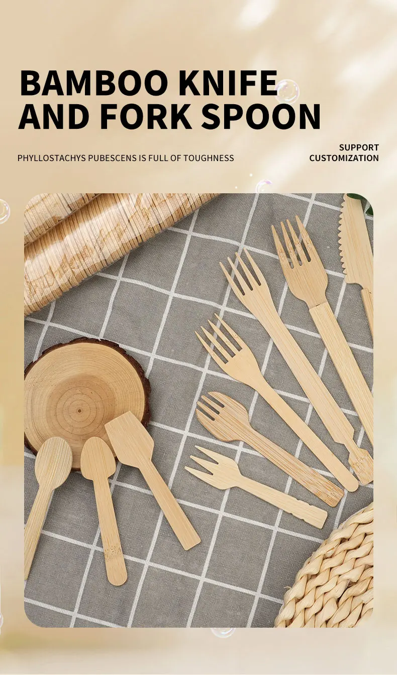 50/100PCS Natural Disposable Bamboo Tableware Set – Eco-Friendly Biodegradable Forks, S... - SKU BCS12297 - UGI Packaging