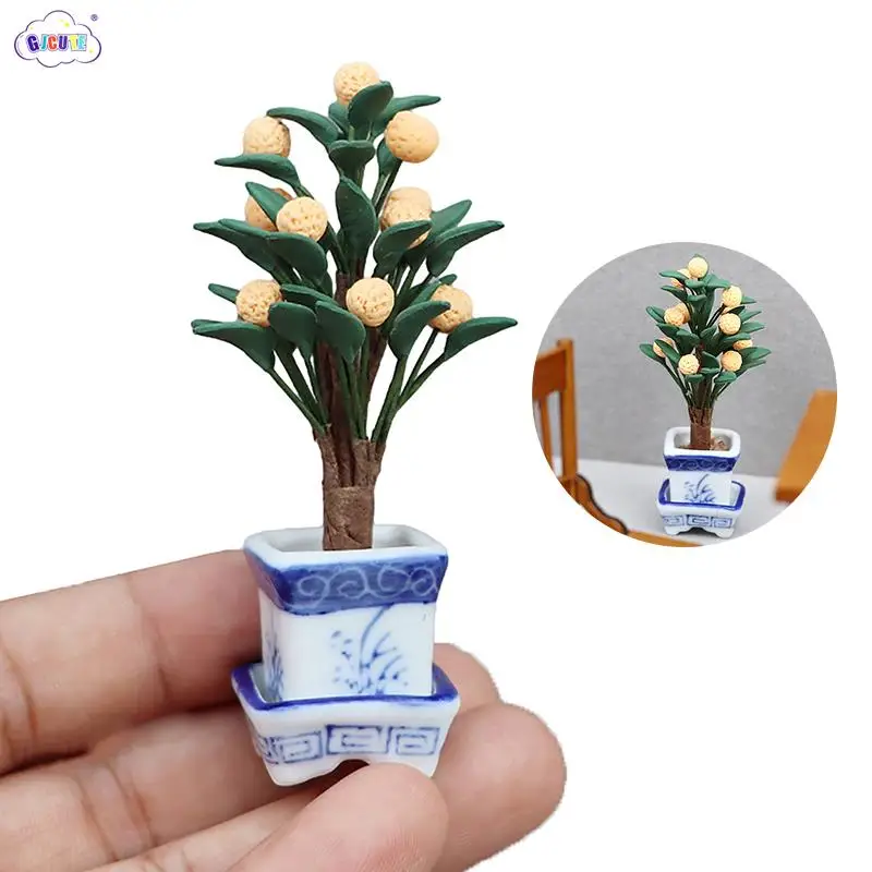

New 1:12 Scale Dollhouse Miniature Orange Tree Potted Plants Bonsai Garden Model Decor Toy Doll House Accessories