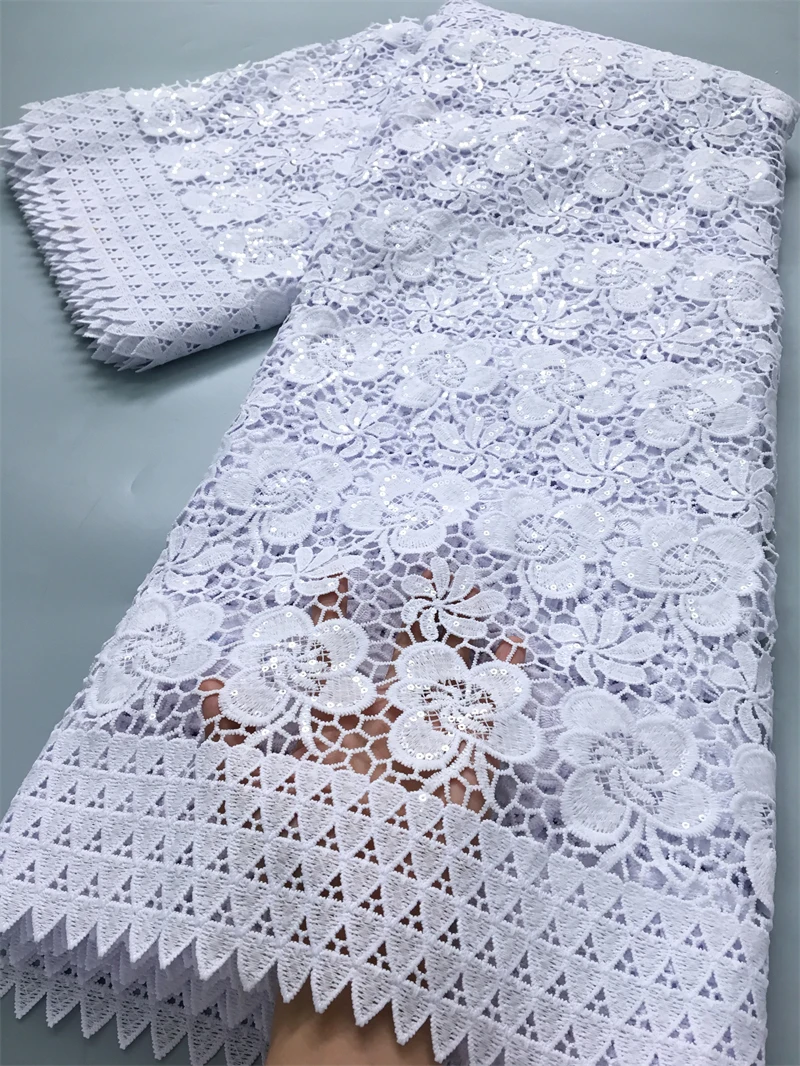 Guipure Cord Lace African Lace Fabric Water Soluble Sequins Fabric Embroidered for Women Dresses 2.5yards4025