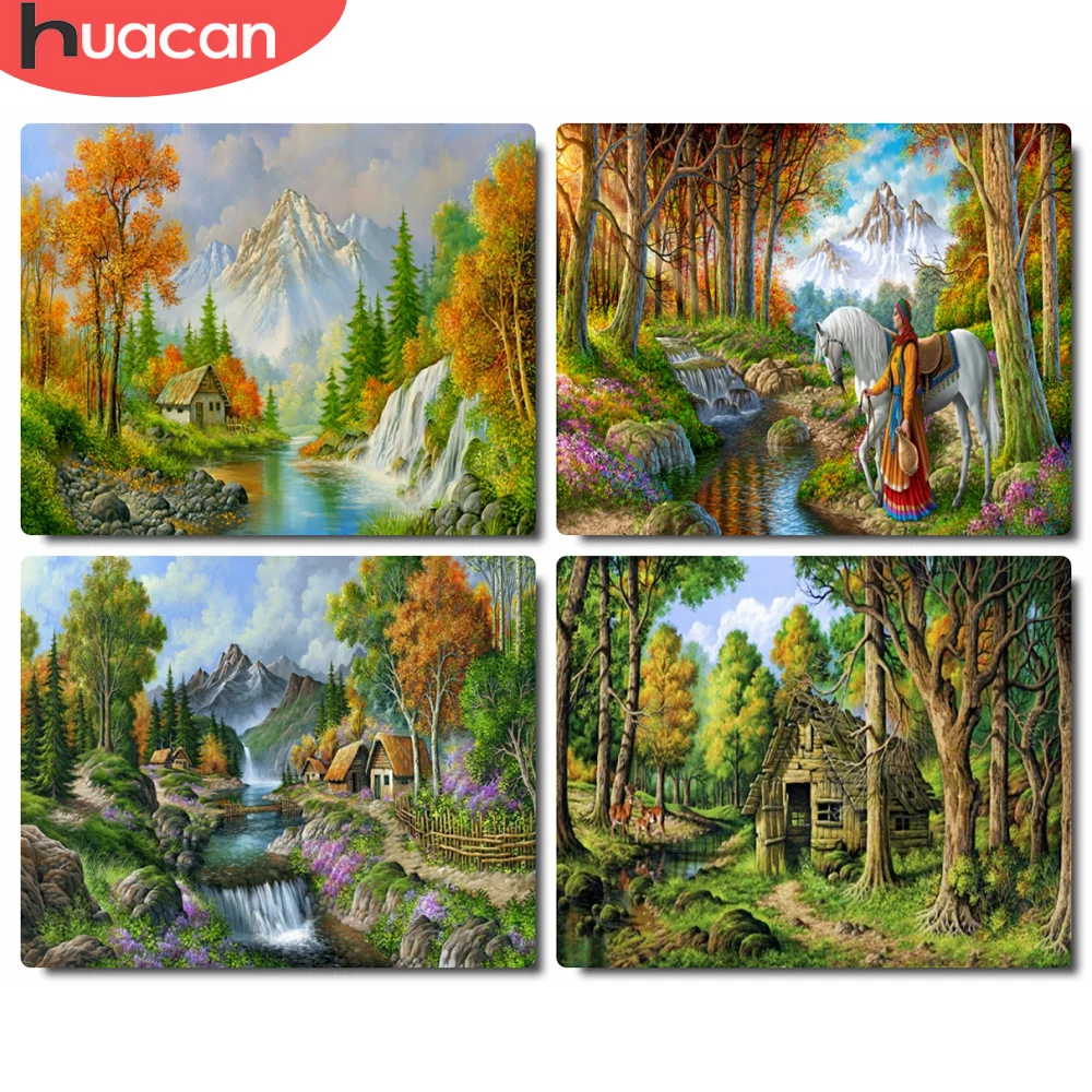 HUACAN Coloring By Numbers Forest HandPainted Wall Art Unique Gift Paint Number Tree Landscape For Living Room | Дом и сад
