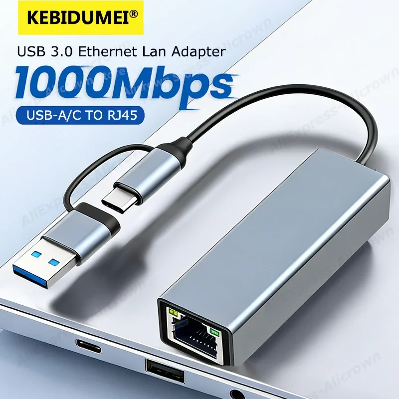 محول إيثرنت 1000 ميجابت في الثانية، USB 3.0 نوع C إلى RJ45، بطاقة شبكة سلكية، محول إيثرنت جيجابت، محول شبكة LAN لأجهزة ماك بوك وآيباد
