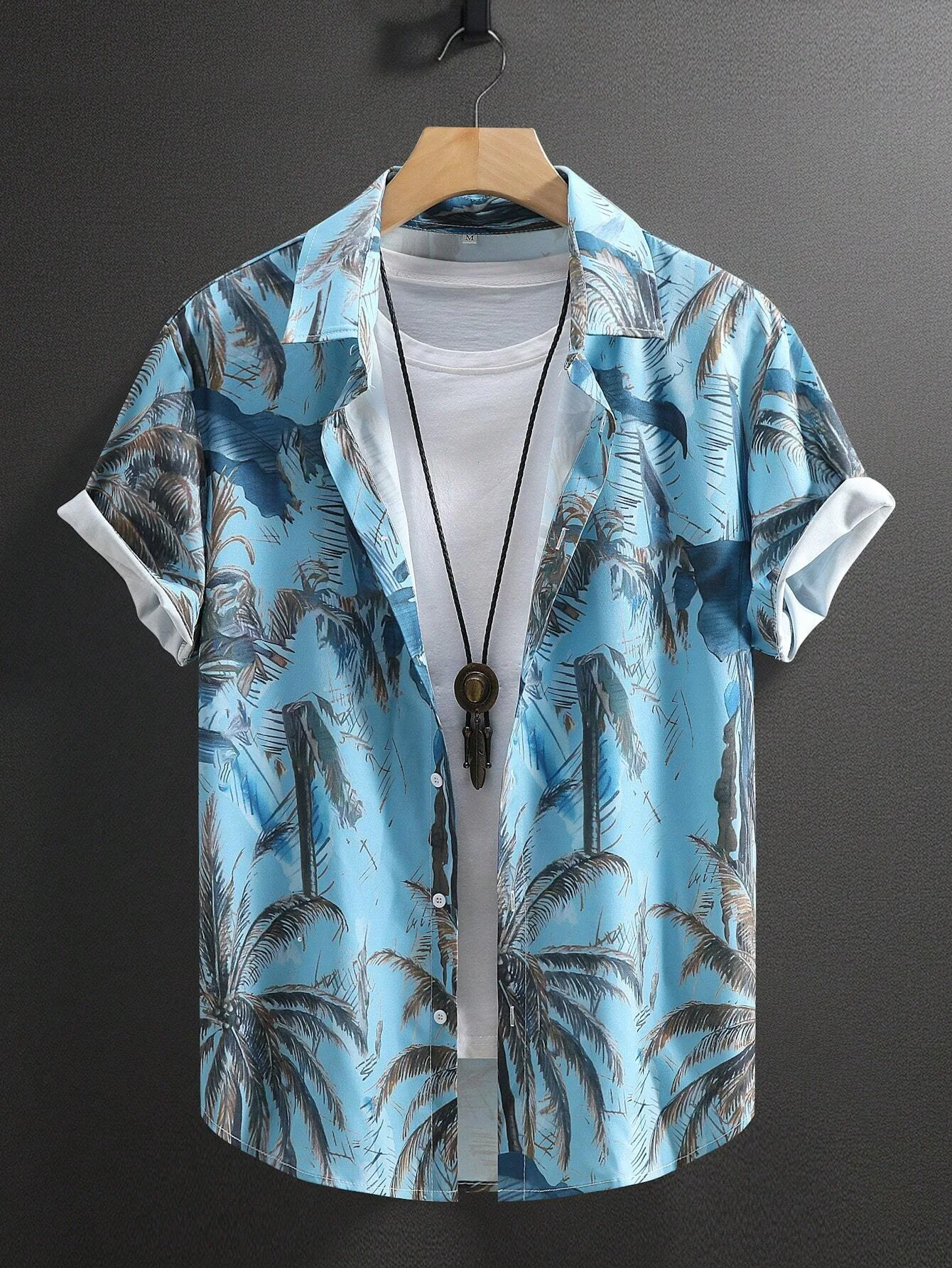thumbnail image 1 of Camisa con gráficos de palmeras y cocoteros de verano para hombre, camisa hawaiana de verano, camisa informal de manga corta con cuello vuelto, camisa de tejido elástico Harajuku, 1 of 4