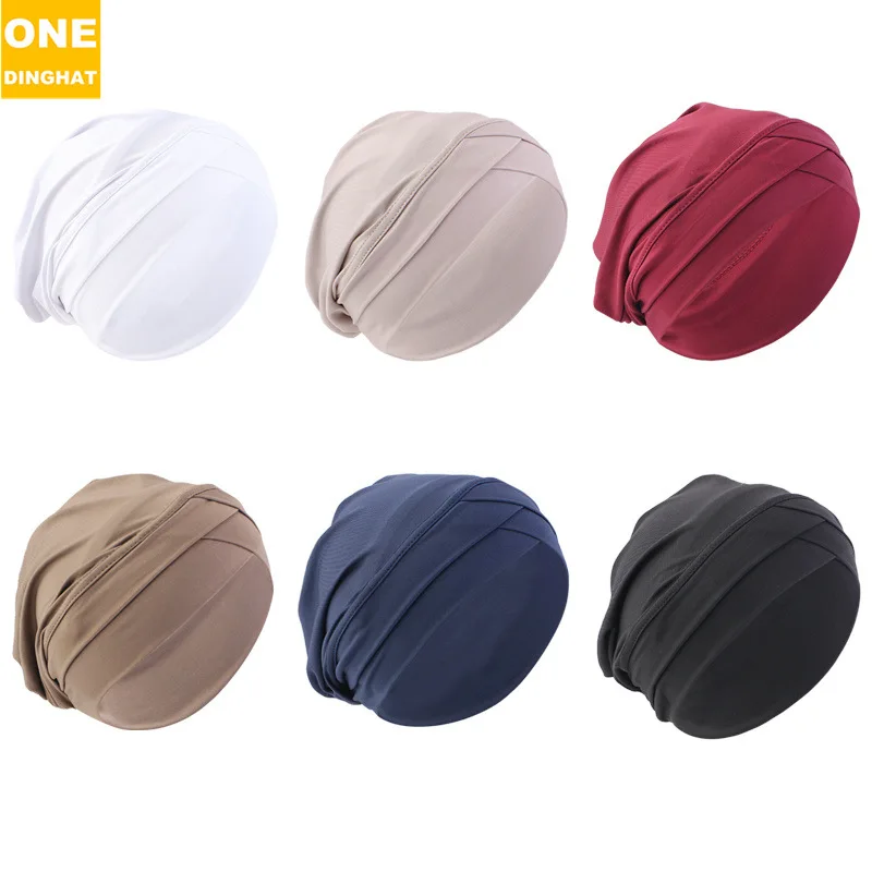 

European and American Popular Double Cross Jaw Stretch Tam-O'-Shanter Muslim Bottoming Hood Solid Color Toque Wig Hat
