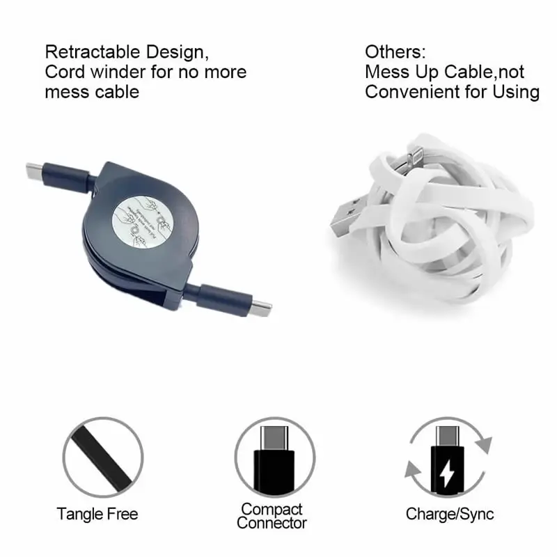 60W USB C Retractable Fast Charging Data Cable