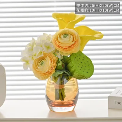 Kleur Opties Vlinder Glazen Vaas Pu Bloemen Ingemaakte Set Kunstmatige Kleine Bonsai Groene Planten Pot Bruiloft Home Decor - Huis & Tuin