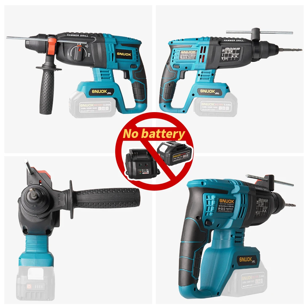Snuok No Battery 18V Brushless Electric Rotary Hammer 4500Bpm Car Home Repair DIY Electric Drill Makita 18V Lithium Battery electric hammer drill