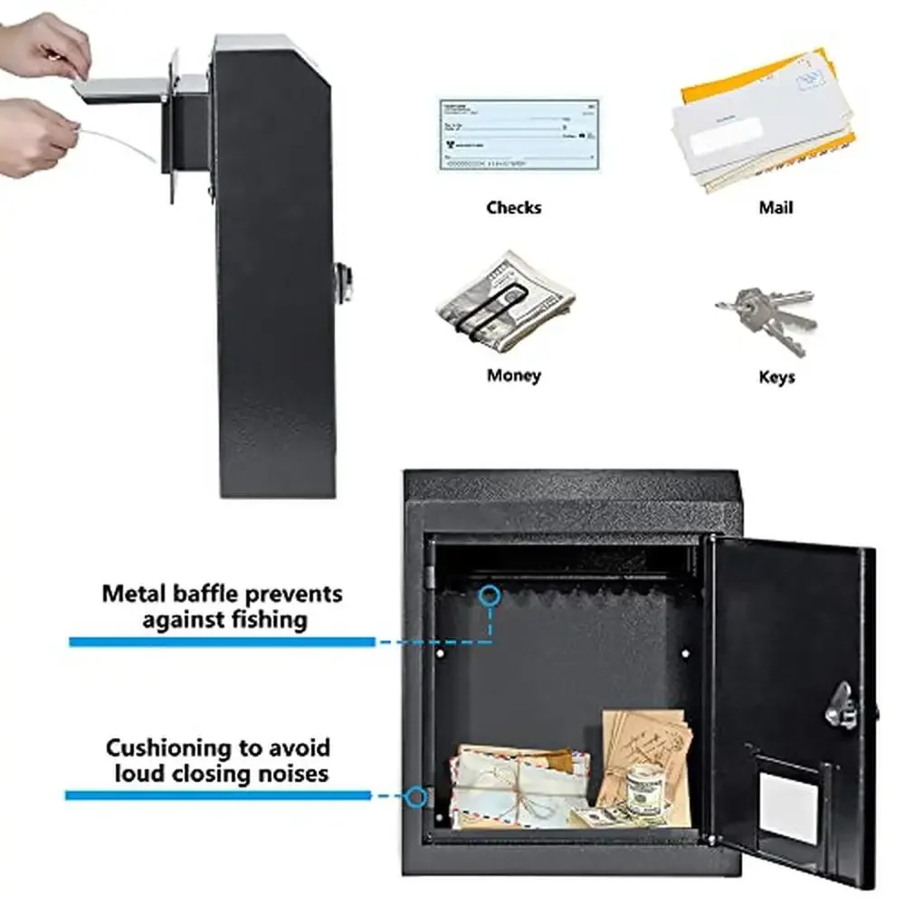 Mail Slot Door Drop Box Combination Lock Adjustable Chute Steel 16.5" x 12.5" x 6" Valuables Deposit Safe House Office Storage