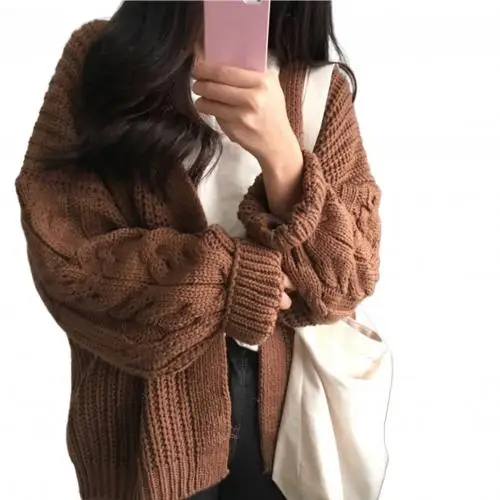 Oversized Knit Sweater Brown 2022 Autumn Winter New Women Korean Fashion  Sweet Long Sleeve Twisted Knitted Coat Sweater Cardigan - Cardigan -  AliExpress