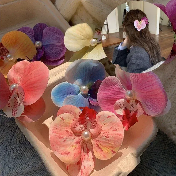 Phalaenopsis Pearl Hair Clip Flower Hairpin Orchid Butterfly Hairs Clip Hair Accessories Hair Styling Tools Bow Flower