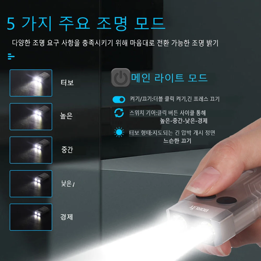 휴대성과 성능이 뛰어난 BORUiT V10 EDC 키체인 손전등