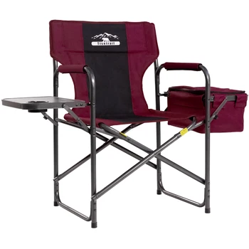 Tisetrail Director Camping Chair with Cooler Bag Camping Directors Chair with Foldable Side Tray Outdoor Lawn Chair Red&Black 1